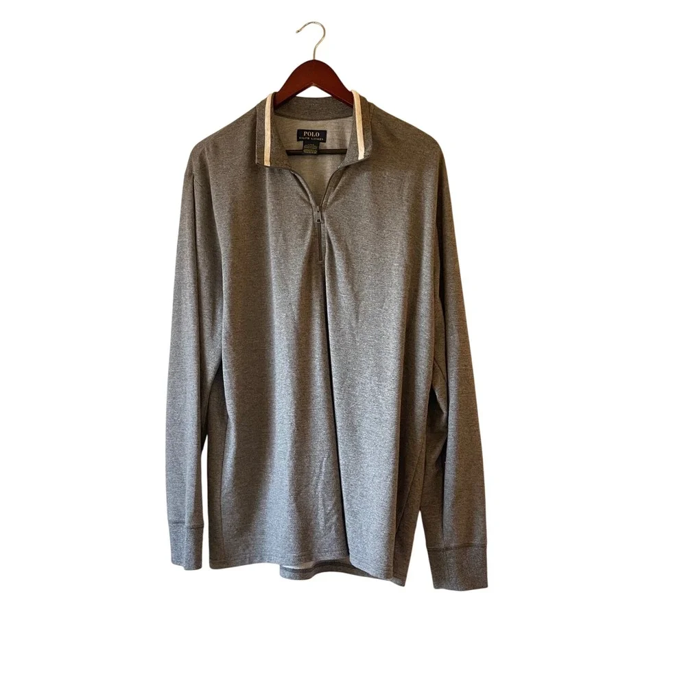 Polo Ralph‎ Lauren Men Gray Long Sleeve Quarter Zip Pullover Sweatshirt Large